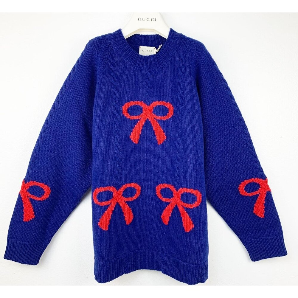 NWT Gucci Kids Bow Motif Sweater In Blue Size 12